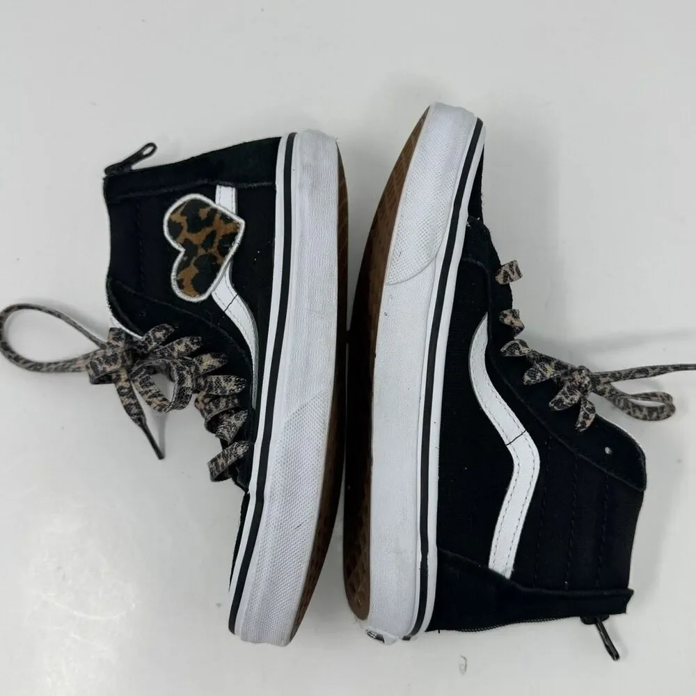 VANS High Top Off The Wall Zip Heel Cheetah Heart Kids Size 2.0 Skate